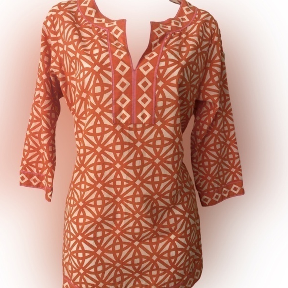 Gretchen Scott Designs Tunic Top - S orange pink white.  ,cotton ,